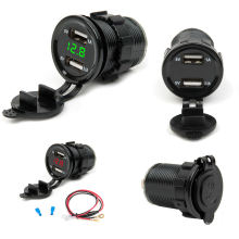 3.1A Dual USB Motorcycle Car LED Charger Cradles Socket Voltage Voltmeter